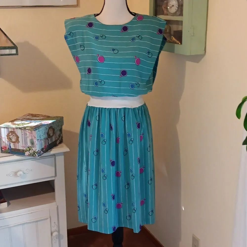 Vintage. Green Striped  And Dotted Dress by Secrets
